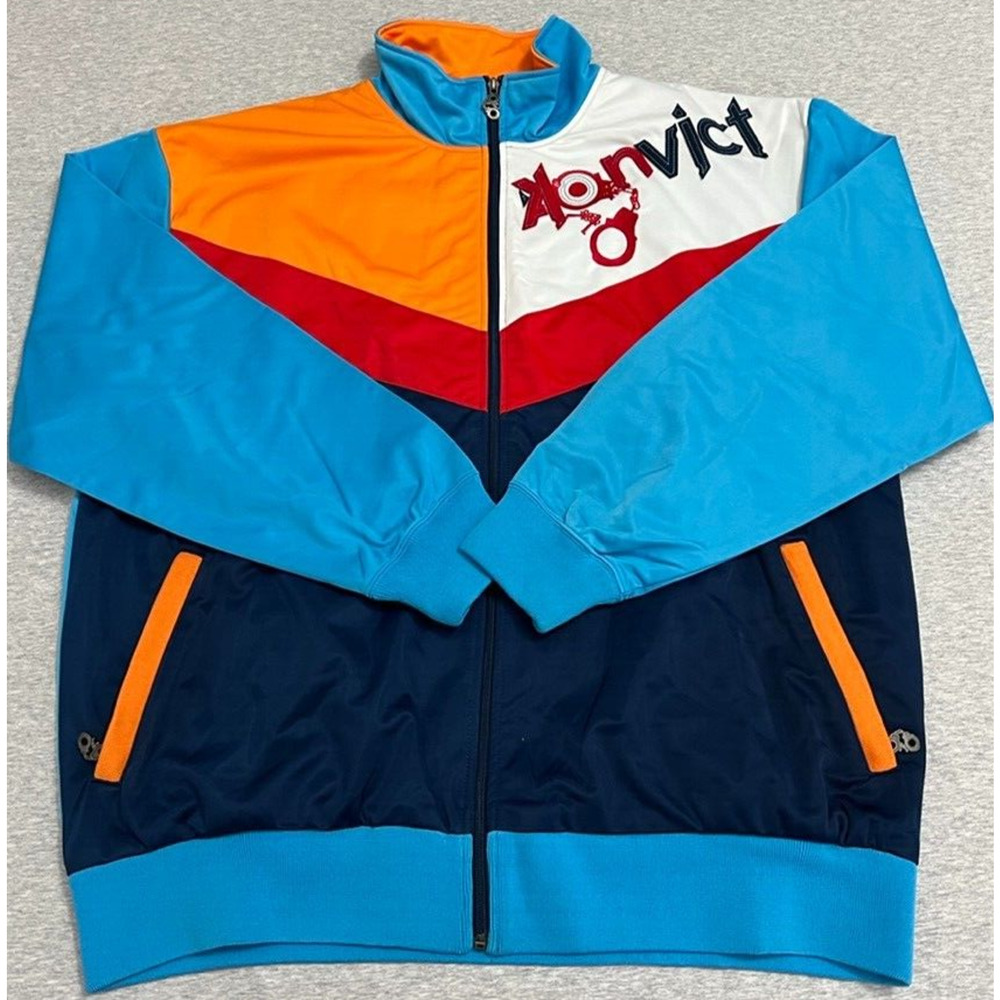 Konvict Akon Jacket Mens 3XL Blue Orange Front Zip‎ Cuffed Convict Track Y2K